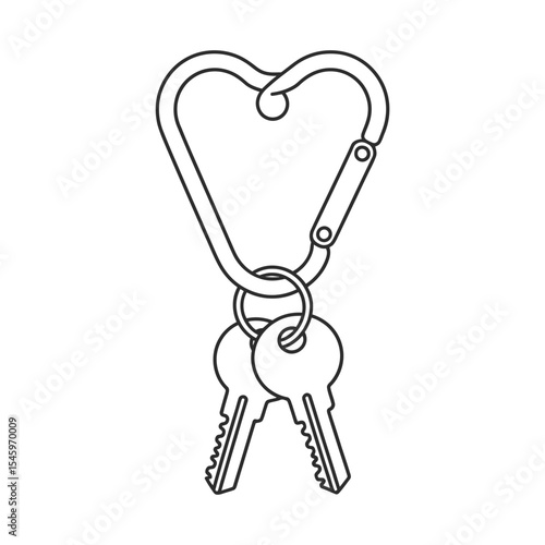 Two keys on a ring with a heart shaped carabiner