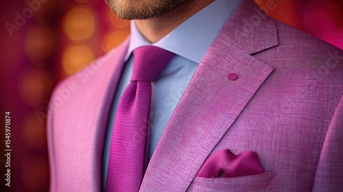 Close-up of a man's vibrant pink suit jacket.