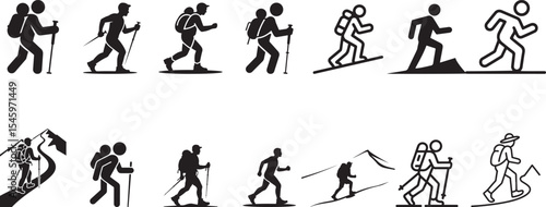 Hiking trekking backpacking skiing winter sports icons. eps-10
