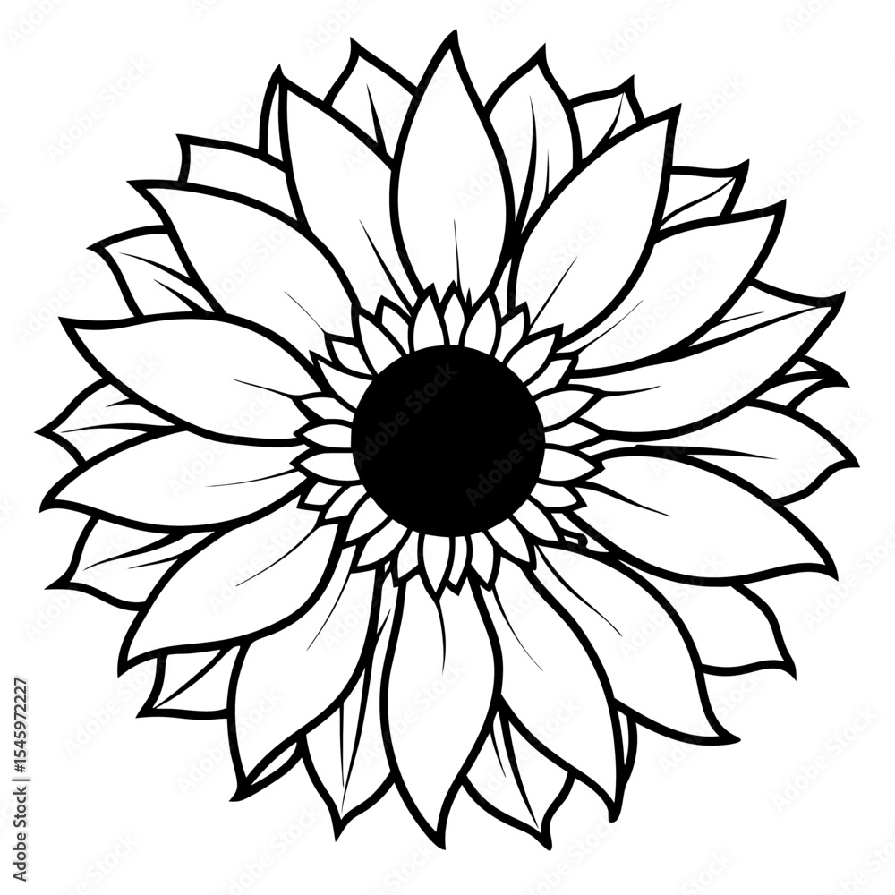 Fototapeta premium Bold line art sunflower design floral illustration