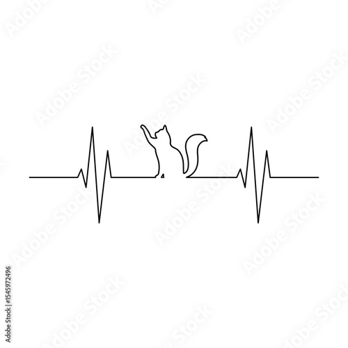 Heart line cat svg cut file. Isolated vector illustration.