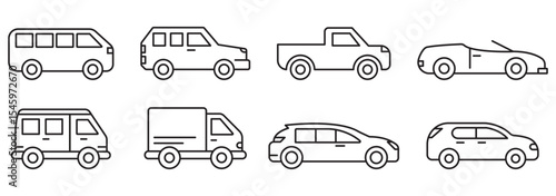 Car  icons set. Vector black illustration .  Road Transport Icons . Car line icons set. 