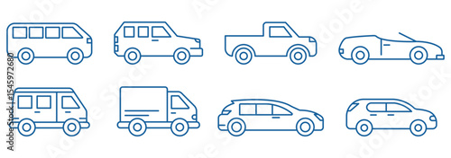 Various vehicle line  icon sets  . Simple line set of car icons. 