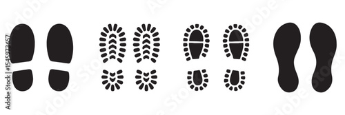 Footprint and shoe print icons set – vector illustration on white background.  Vector Footprint Icons Collection  Human, Shoe, Boot, and Sole Print Silhouettes Set . 