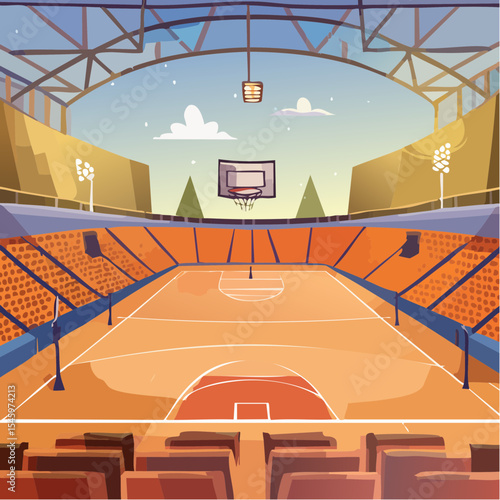 cartoon basketball arena interior view