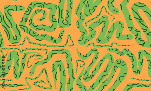 Green Snake Pattern,  The design has a hand-drawn or doodle-like quality, creating a dynamic and visually engaging texture.