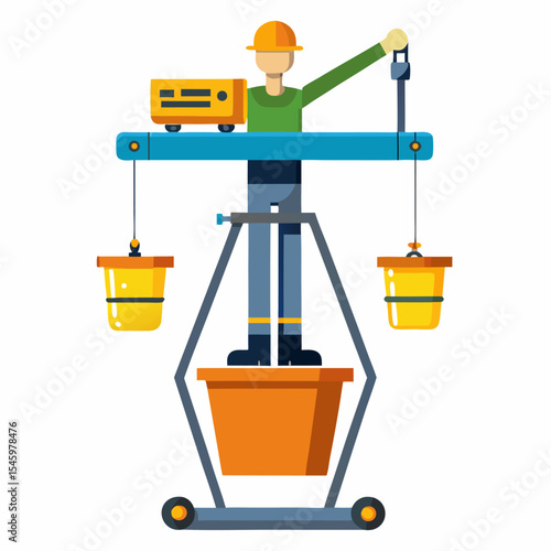 Construction worker operating a simple bucket elevator system