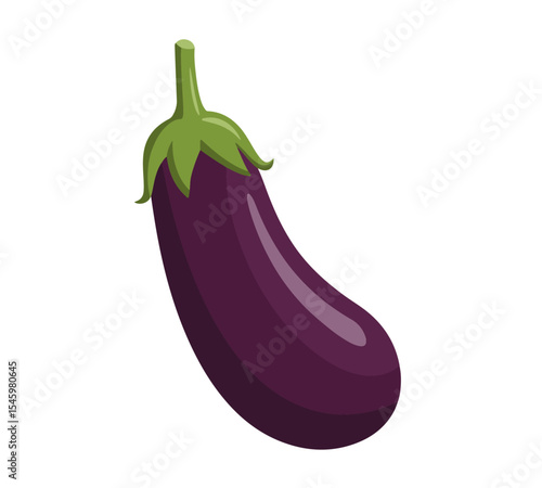 A single, fresh purple eggplant with a green stem. Ideal for food content, recipes, healthy eating guides, grocery ads, or designs focusing on vegetables, gardening, or cooking.