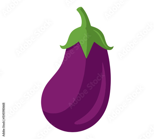 A single, fresh purple eggplant with a green stem. Ideal for food content, recipes, healthy eating guides, grocery ads, or designs focusing on vegetables, gardening, or cooking.