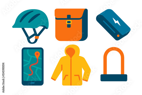Safety gear and travel essentials for cycling adventures in urban settings during daytime