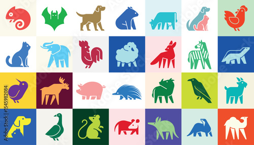 Animals logos collection. Animal logo set. Geometrical abstract logos. Icon design