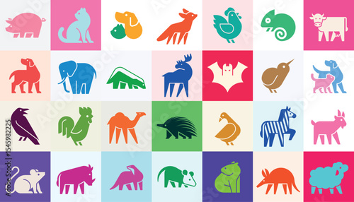 Animals logos collection. Animal logo set. Geometrical abstract logos. Icon design