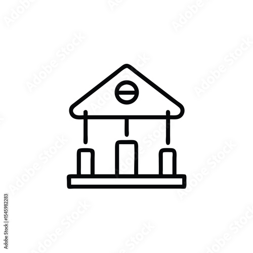 Handdrawn Line Art Icon Depicting a Triangular Roofed Structure with Three Vertical Columns and a Circular