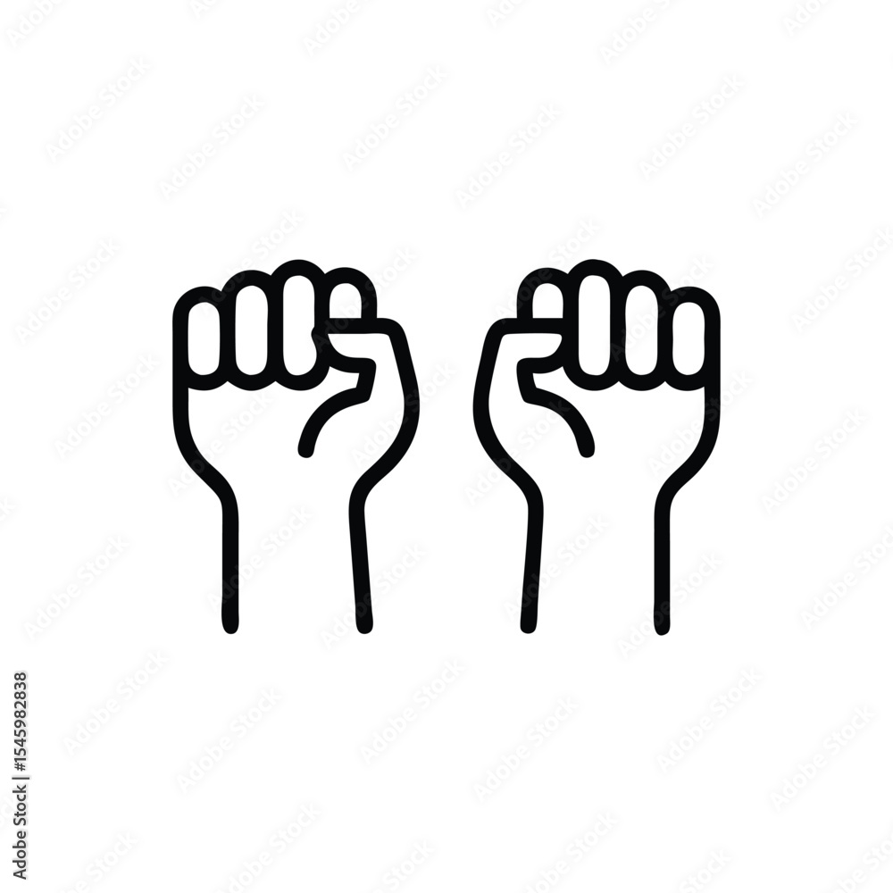 Fototapeta premium Two Line Art Hands Raised in Fists Social Justice Symbol Handdrawn Illustration vector