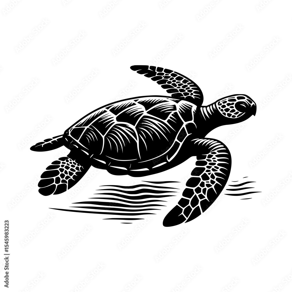 Fototapeta premium Sea turtle silhouette in ocean waves