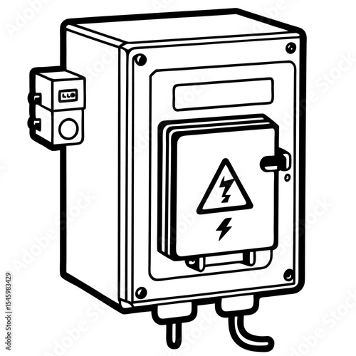 Detailed illustration of an electrical breaker box with circuit breakers and wiring