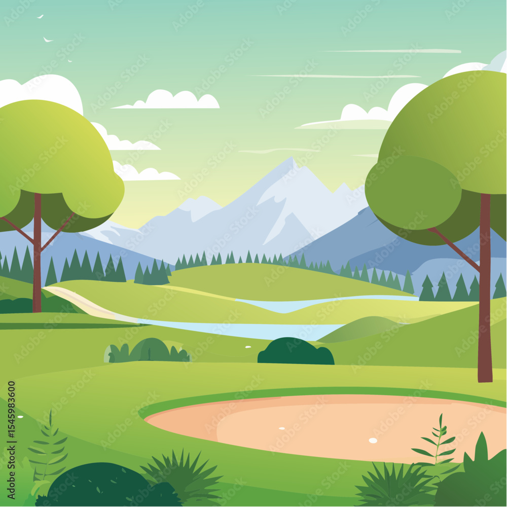 Obraz premium landscape of a golf field , abstract vector illustration