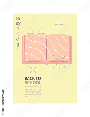 Back to School Themed Poster with a Book and Wavy Line Art in Flat Style