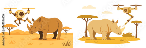 Robots assist in monitoring and protecting rhinoceroses in their natural habitat during daylight hours