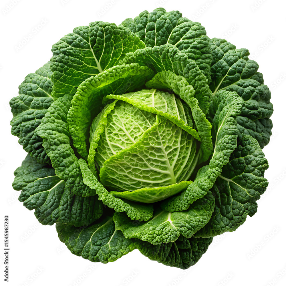 Fototapeta premium Savoy Cabbage with Crinkled Leaves isolated on transparent background