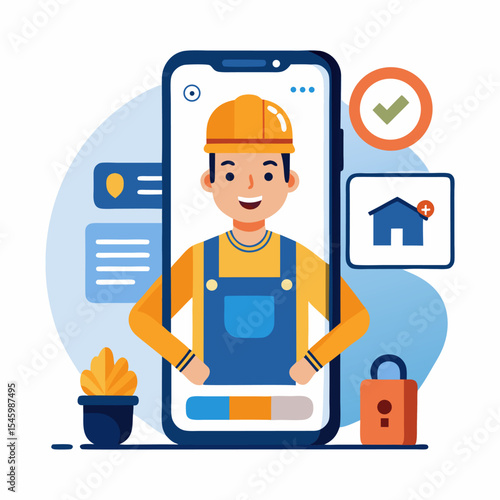 Handyman repairing mobile phone vector illustration