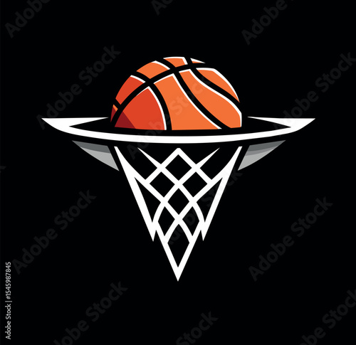 Basketball Going Through Hoop – Modern Sports Icon Design