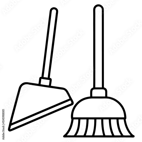 Simple outline illustration of a broom and dustpan