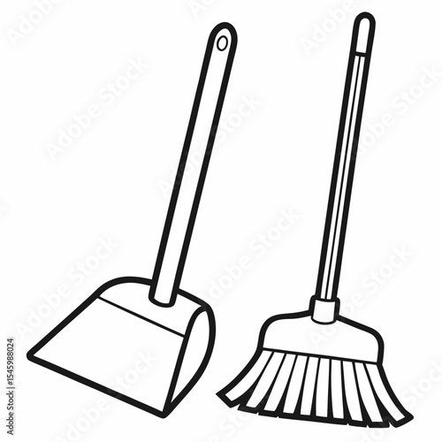 Simple outline illustration of a broom and dustpan
