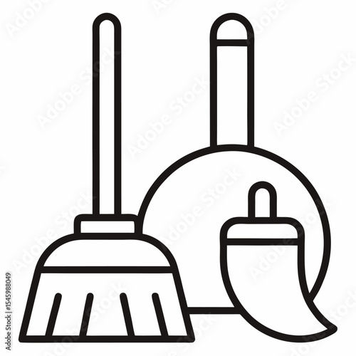 Simple outline illustration of a broom and dustpan