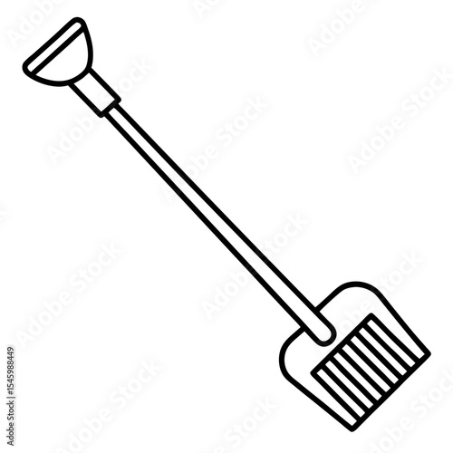 Outline illustration of a rake and shovel gardening tools