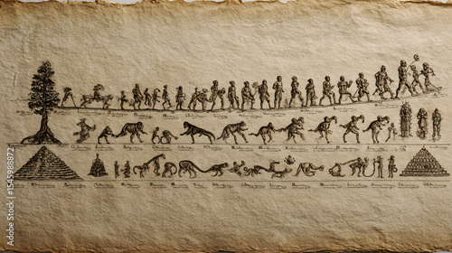 Human Evolution Timeline on Antique Parchment Paper