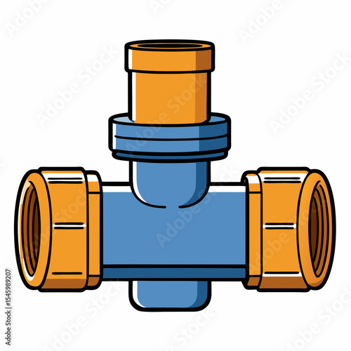 Detailed vector illustration of a pipe fitting with threads