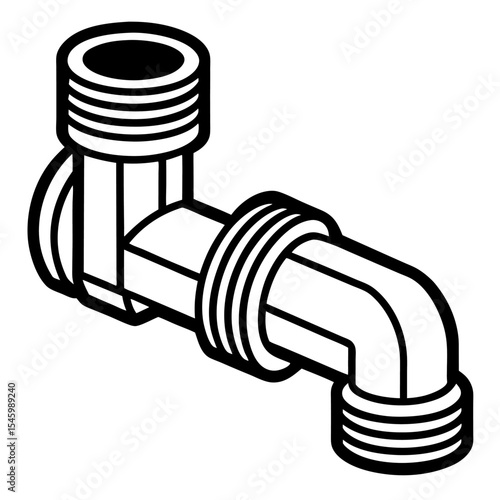 Detailed vector illustration of a pipe fitting with threads