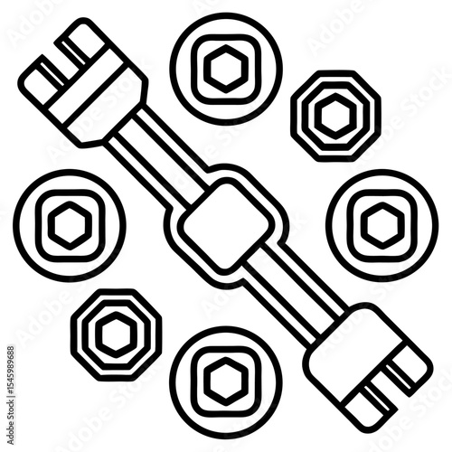 Outline illustration of a socket wrench with multiple sockets