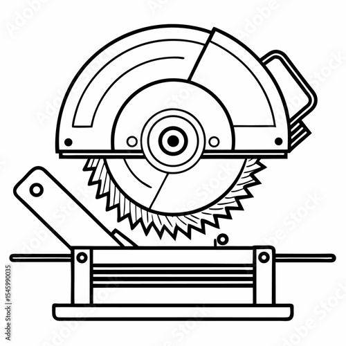 Outline illustration of a miter saw with rotating blade