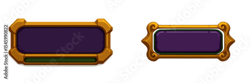 Decorative UI banners designed for video game interfaces showcasing vibrant colors and unique shapes on a white background