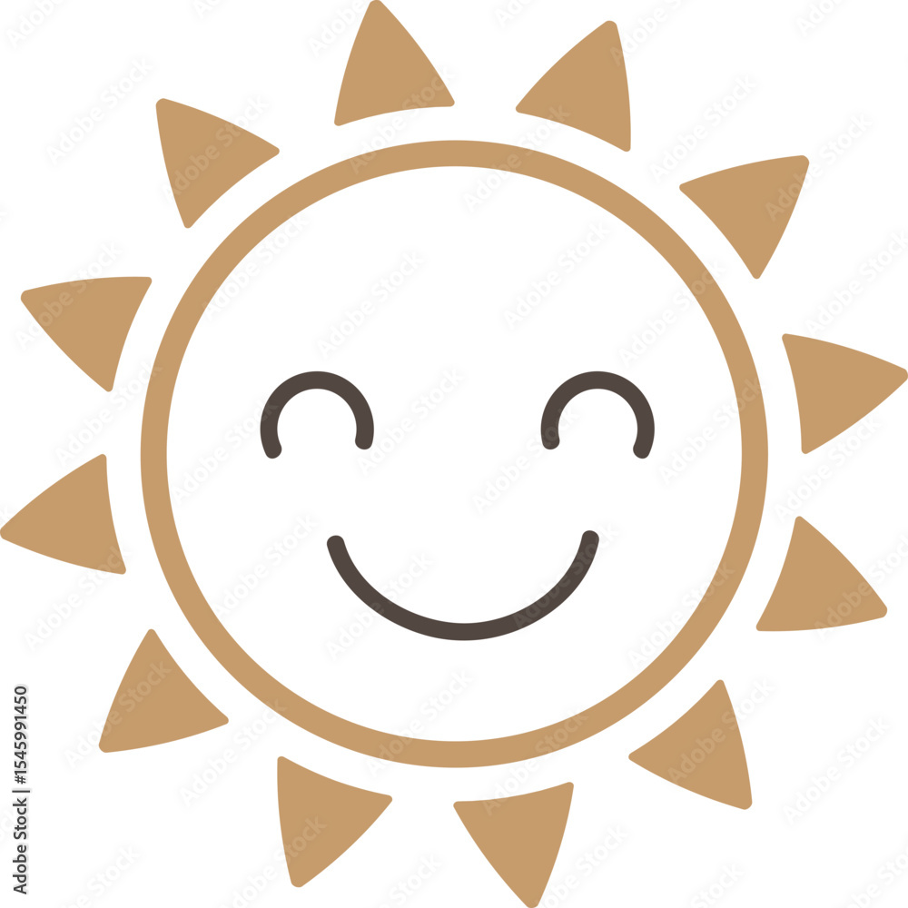 Triangular beam sun with joyful smile Triangular beam sun with joyful smile