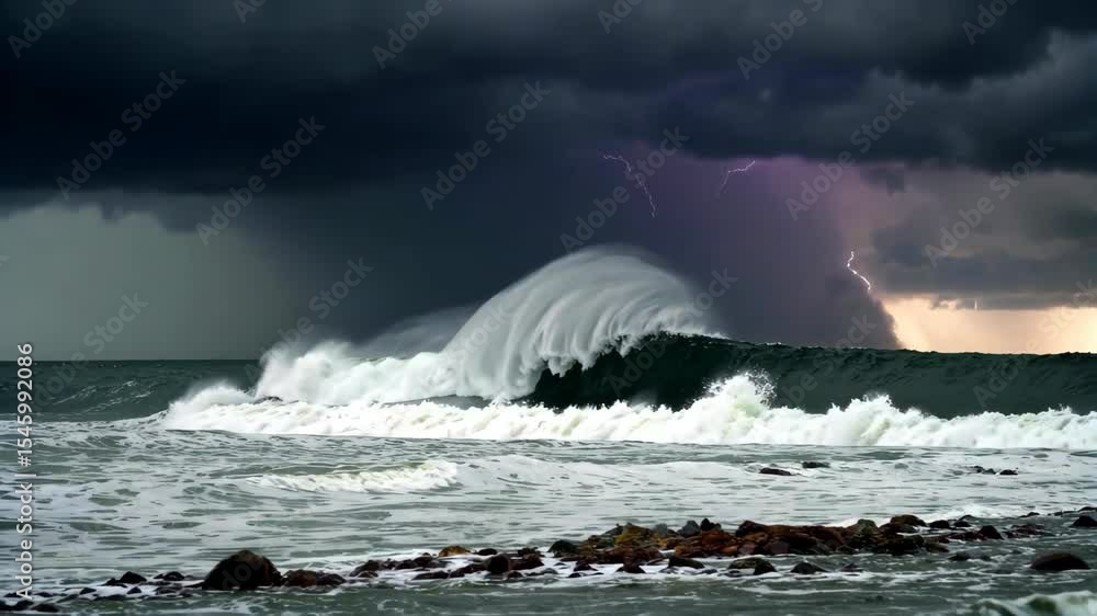 arafed view of a large wave breaking into the ocean arafed view of a large wave breaking into the ocean