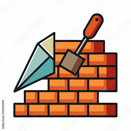 Bricklayer s trowel with bricks a vector illustration