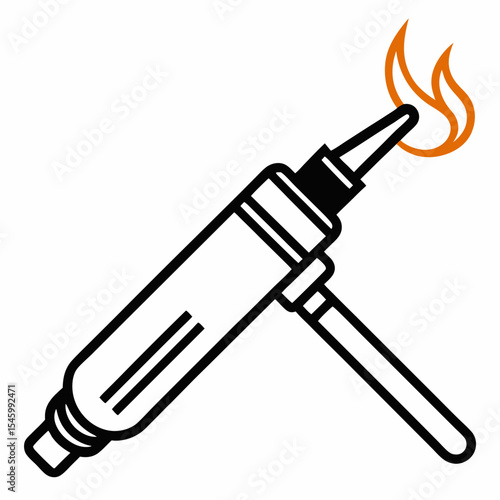Welding torch outline with flame vector design