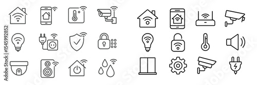 Exploring modern smart home technology through various connected device icons and symbols