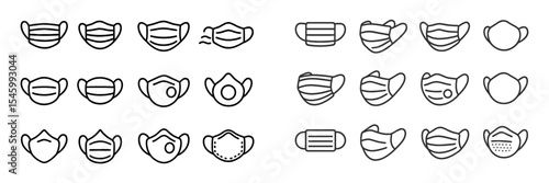 Various styles of face masks and coverings for health protection and safety in different situations