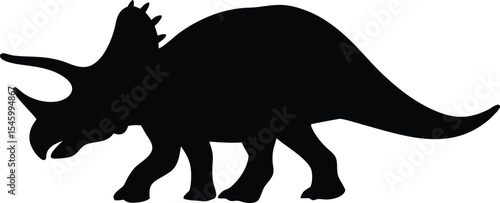 Sturdy Triceratops Silhouette: A Distinctive Profile of the Horned Herbivore in a Charging Pose, Ideal for Illustrating Resilience and Prehistoric Power on a Crisp White Canvas.