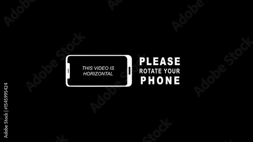 Rotate your phone animation. Device rotation symbol with text animation Please rotate your phone this video is horizontal. Template for editing, opening video, social media