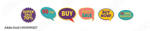 Retro Sale Badges Super Sale 70%, 50 Days, Buy Now