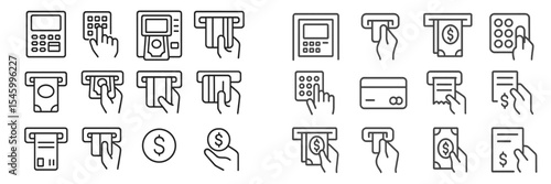 Collection of icons representing various banking and payment activities in a minimalistic design