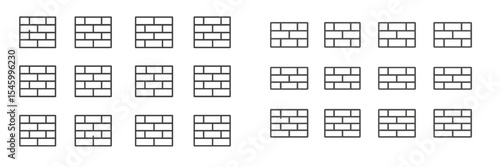 Patterns of brick walls arranged in a structured layout showcasing different designs and orientations in a minimalist style
