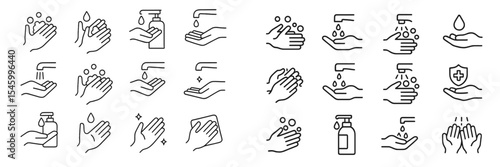 Handwashing icons illustrating various hygiene practices for health and safety