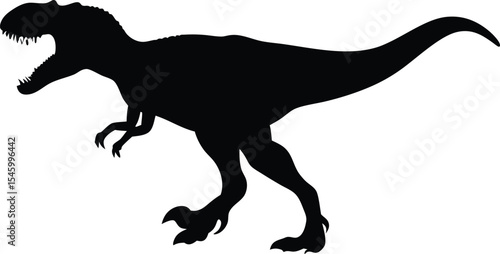 Ferocious Allosaurus Silhouette: A Dynamic Outline of the Large Theropod Predator Mid-Attack, Capturing Raw Power and Ancient Carnivory on a Crisp White Canvas.