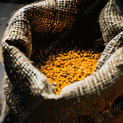 Yellow Lentils in Burlap Sack on Wooden Background

